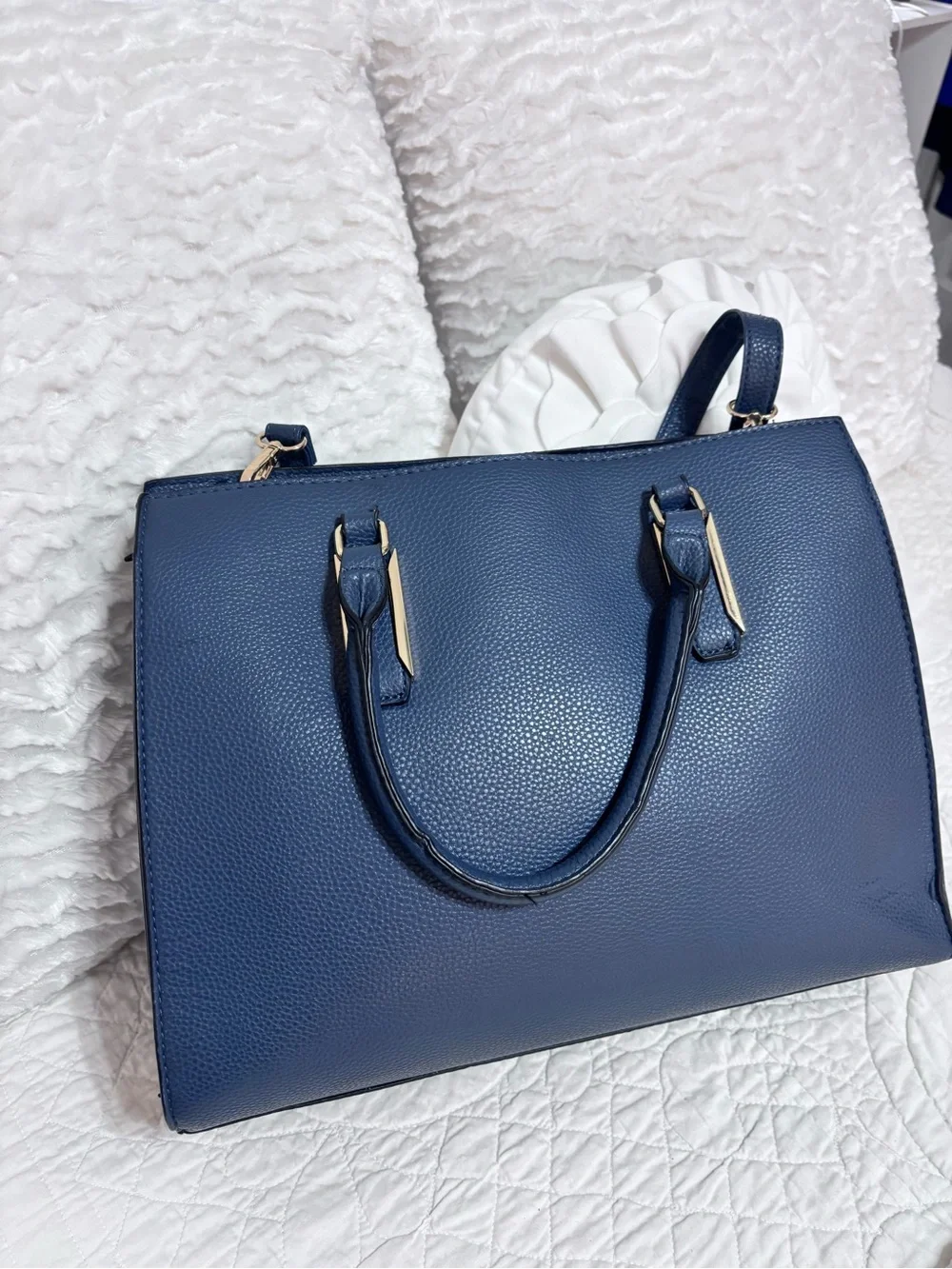 Mathew + Julian Navy Blue Satchel Shoulder Bag Gold Tone Hardware